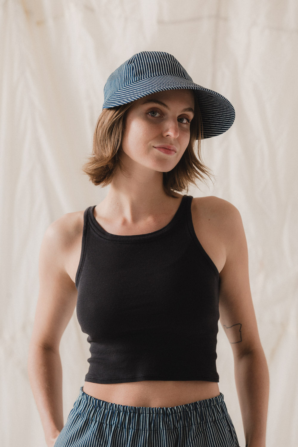 帽子 THE9SHOP SummerHat SOLEIL Soleil Hat in Hickory Stripe Denim - Cotton Sun Hat | Sustainable