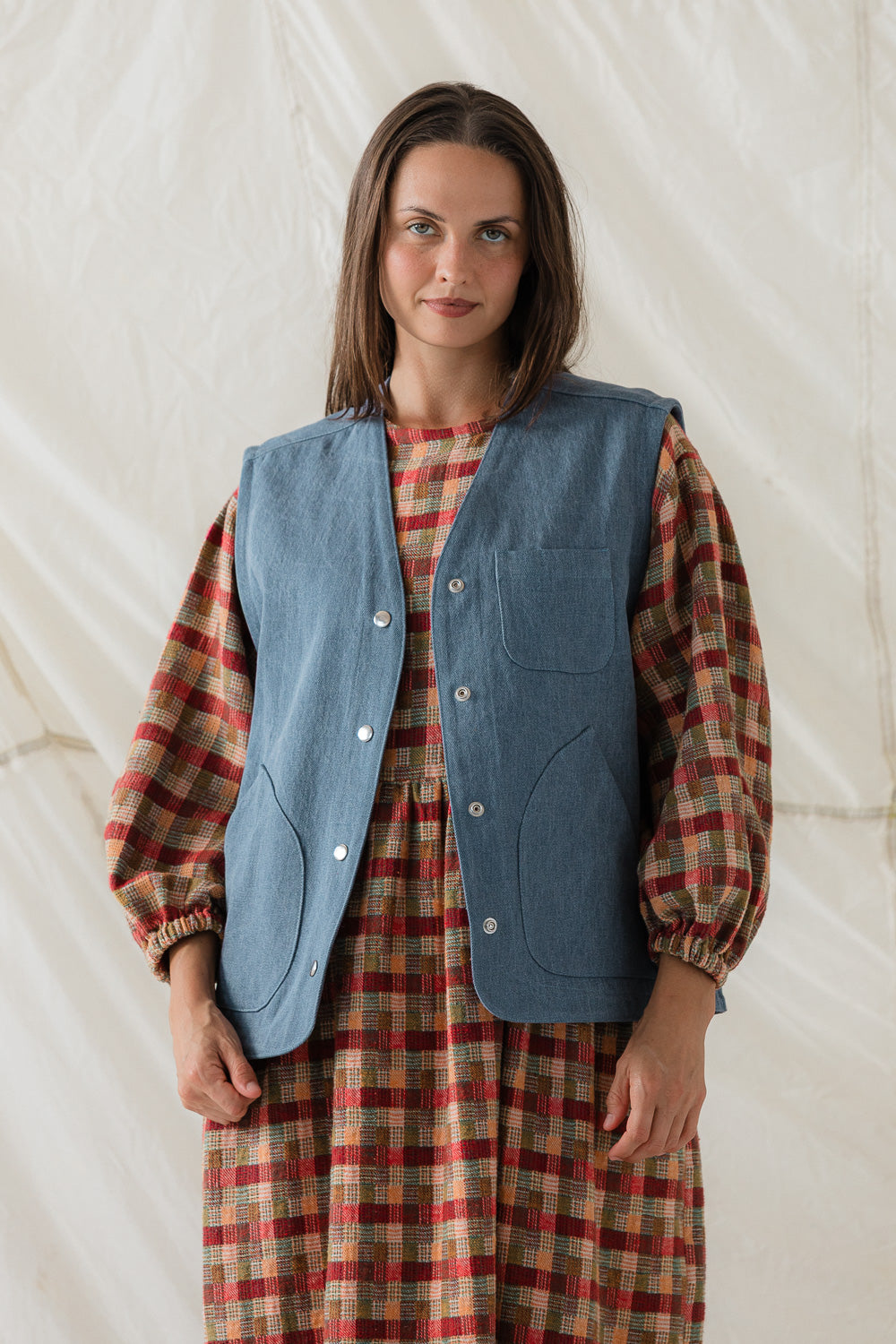 Studio Vest in Weathered Denim