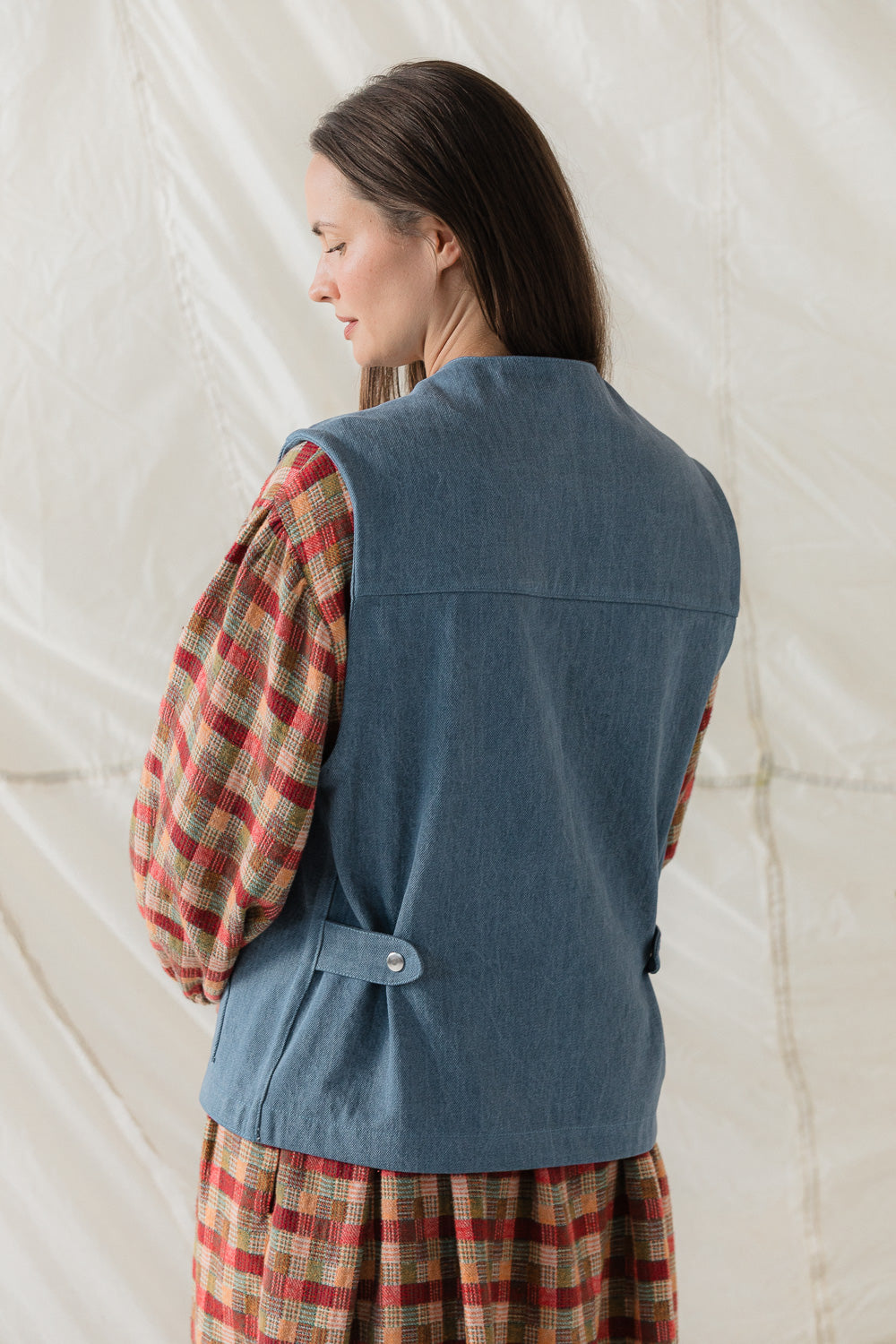 Studio Vest in Weathered Denim