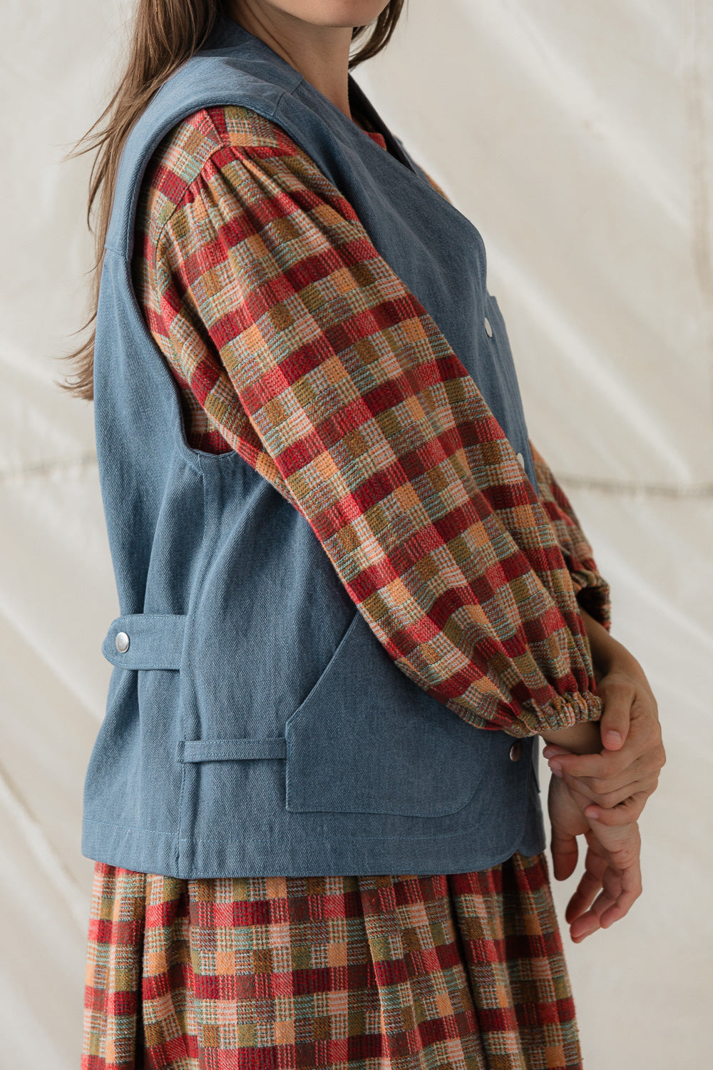 Studio Vest in Weathered Denim