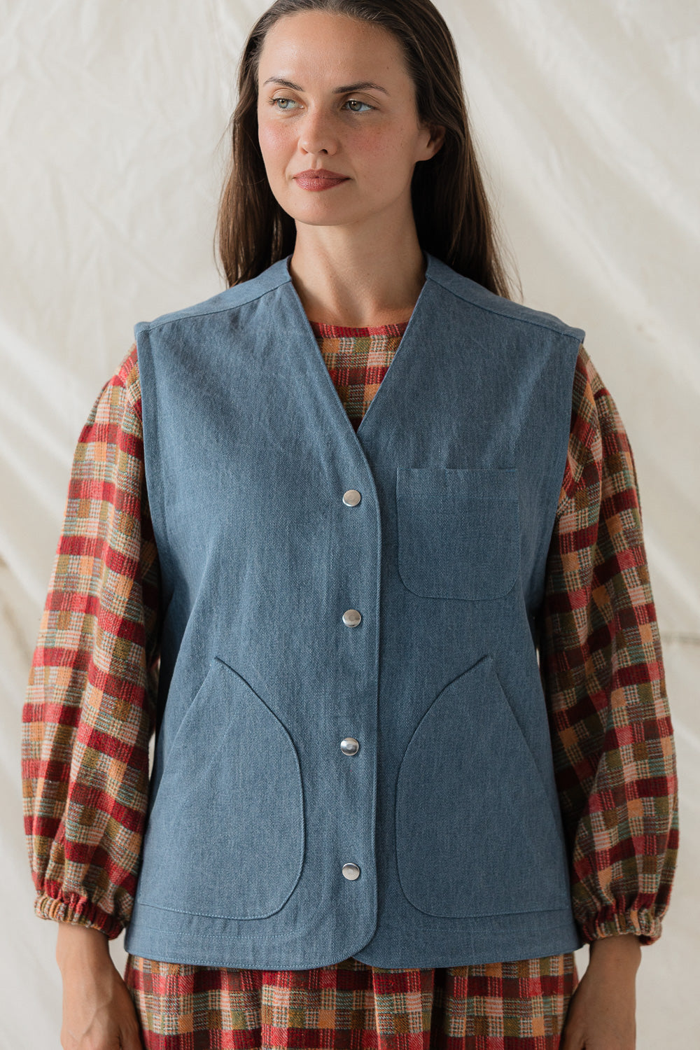 Studio Vest in Weathered Denim