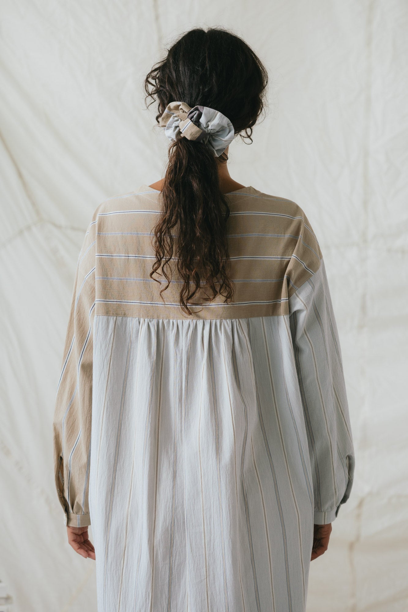 Ruffle Scrunchie in Oxford Stripe Patchwork