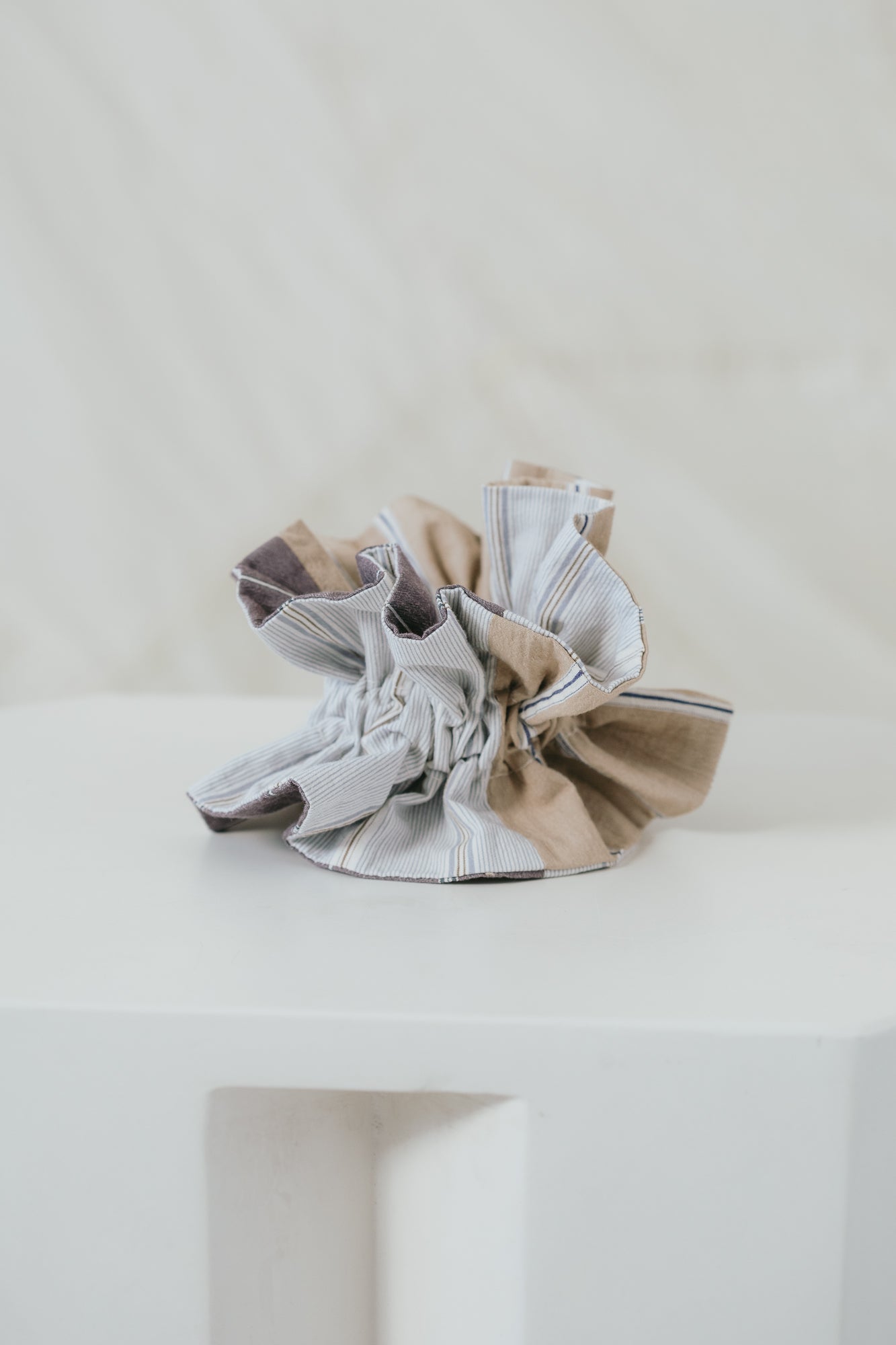 Ruffle Scrunchie in Oxford Stripe Patchwork