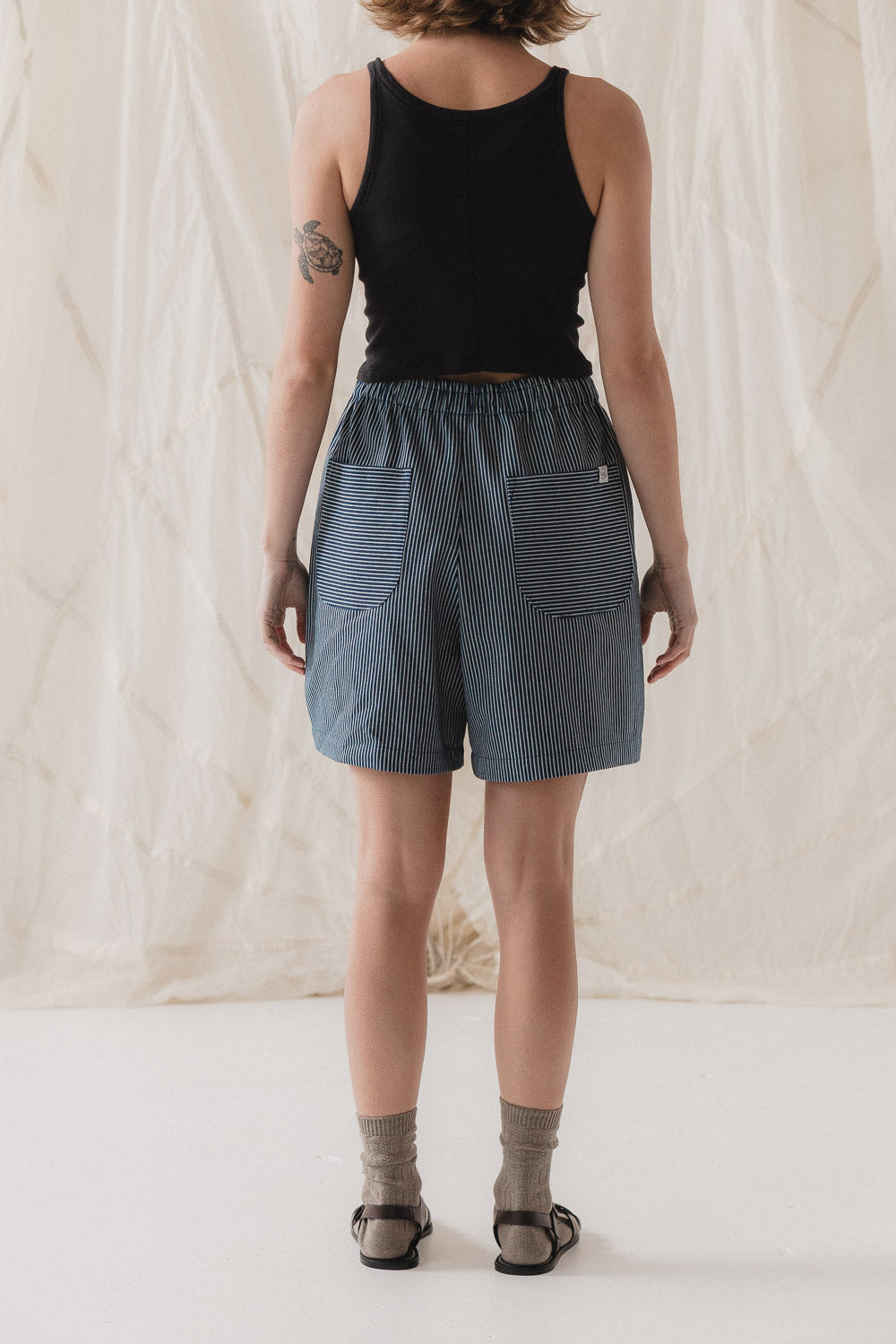 Nuria Short in Hickory Stripe - Sustainable Relaxed Fit Denim Shorts