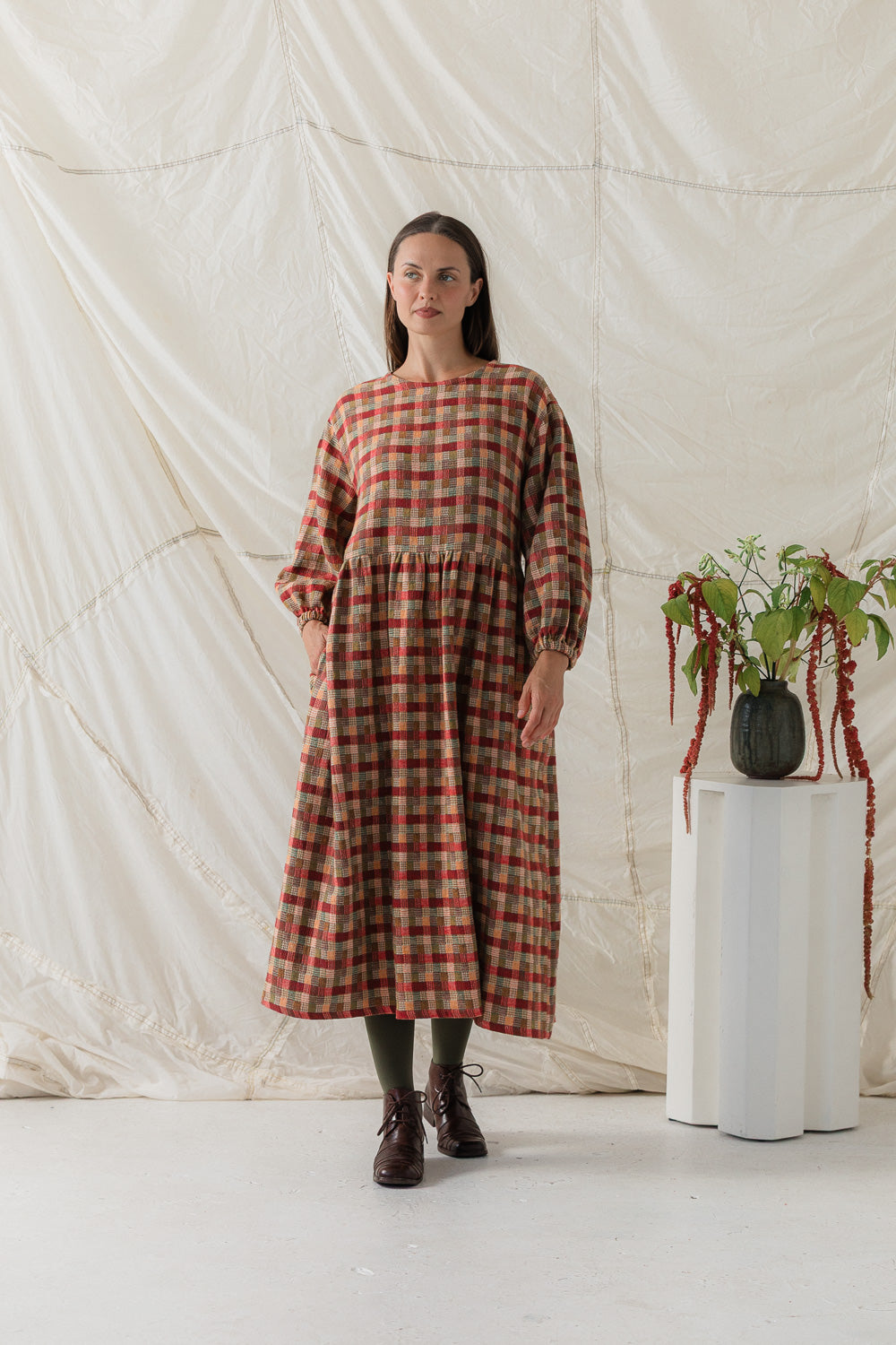 Rowena Dress in Persimmon Plaid