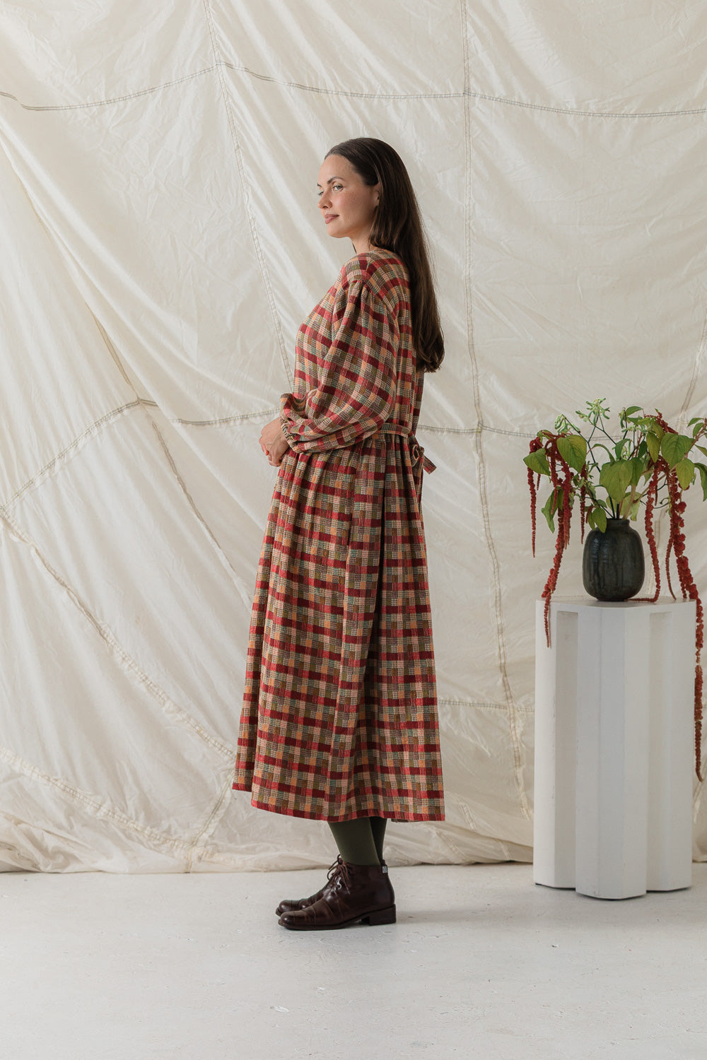 Rowena Dress in Persimmon Plaid