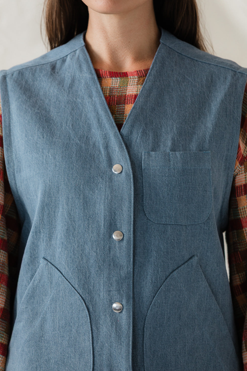 Studio Vest in Weathered Denim