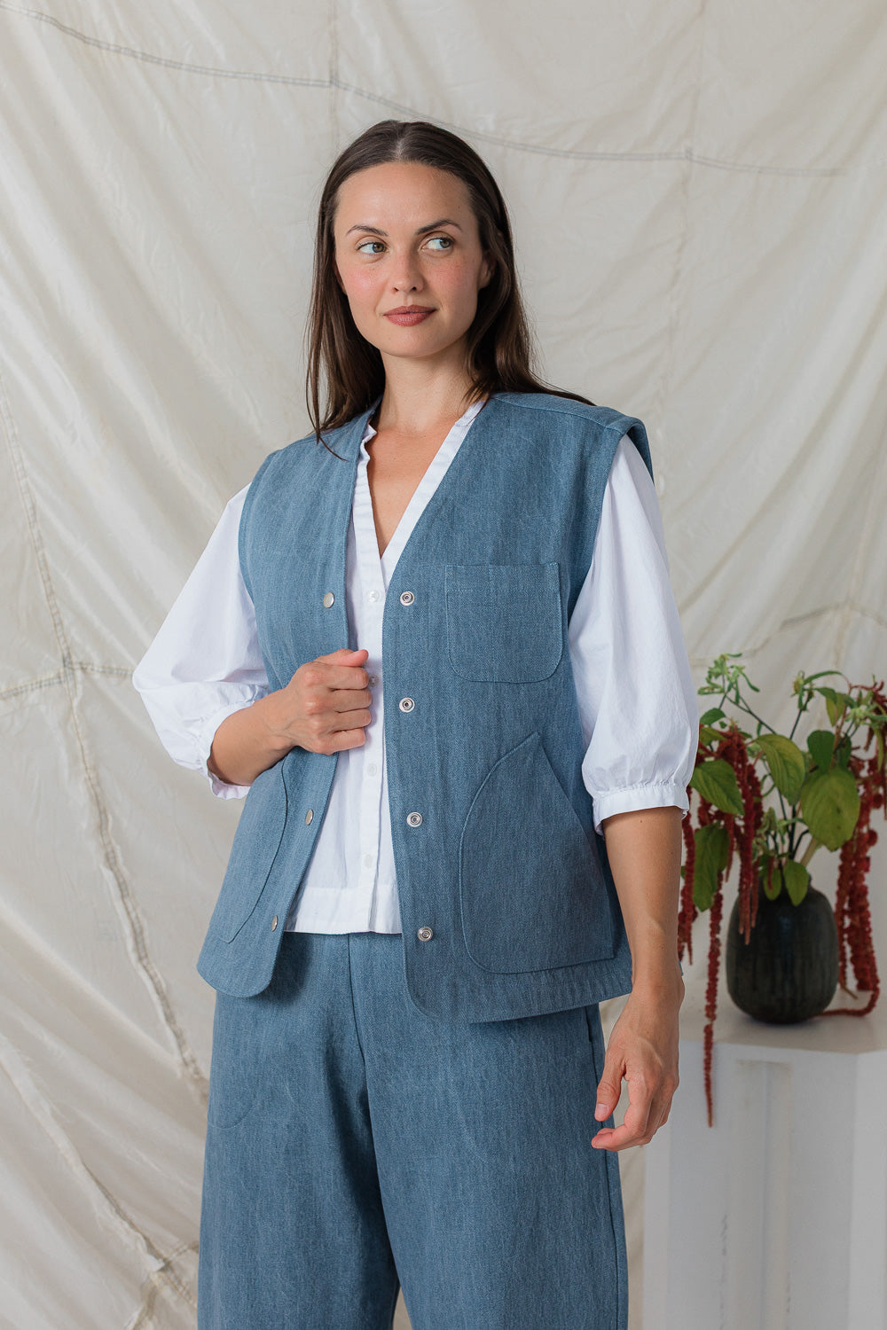 Studio Vest in Weathered Denim
