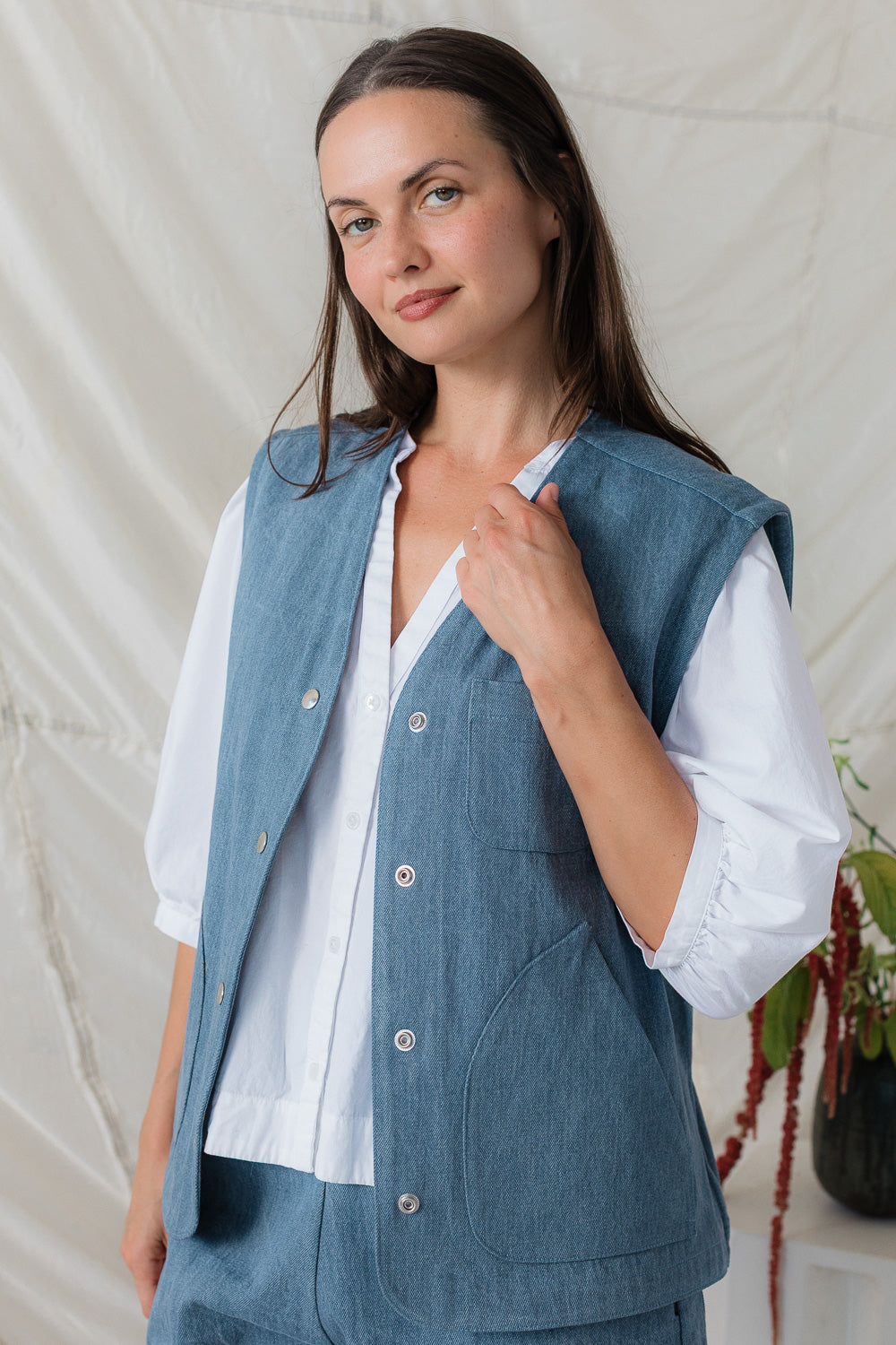 Studio Vest in Weathered Denim