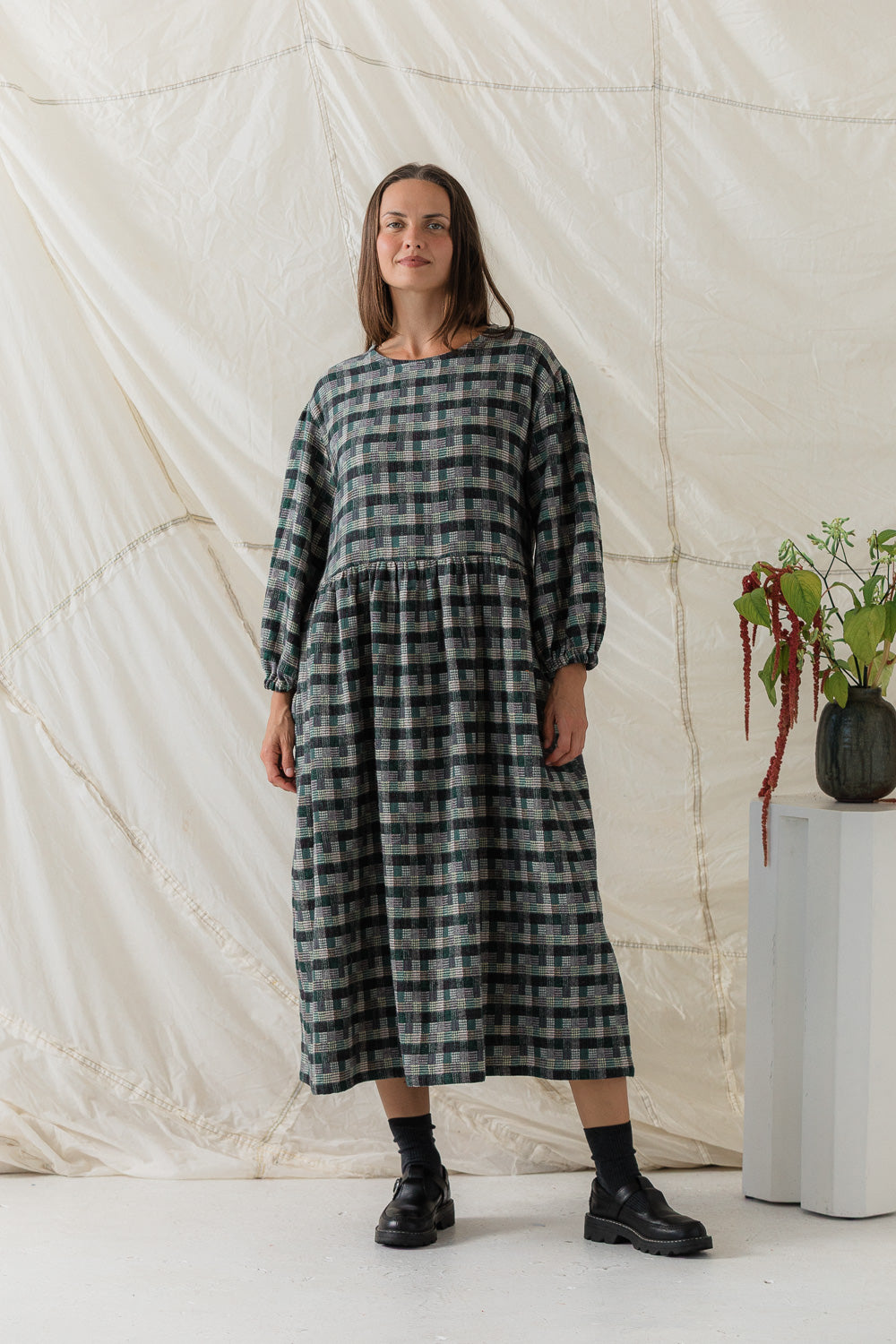 Rowena Dress in Juniper Plaid