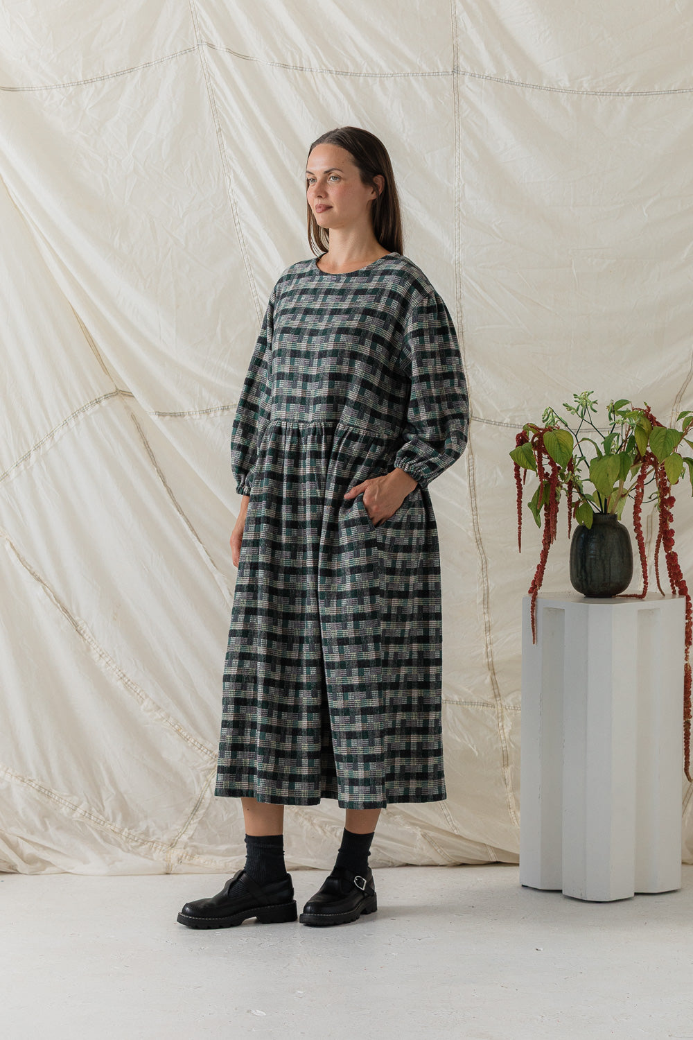 Rowena Dress in Juniper Plaid