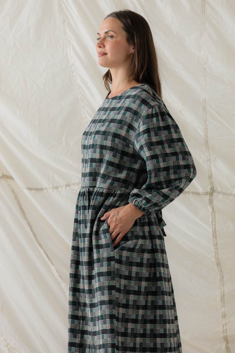 Rowena Dress in Juniper Plaid