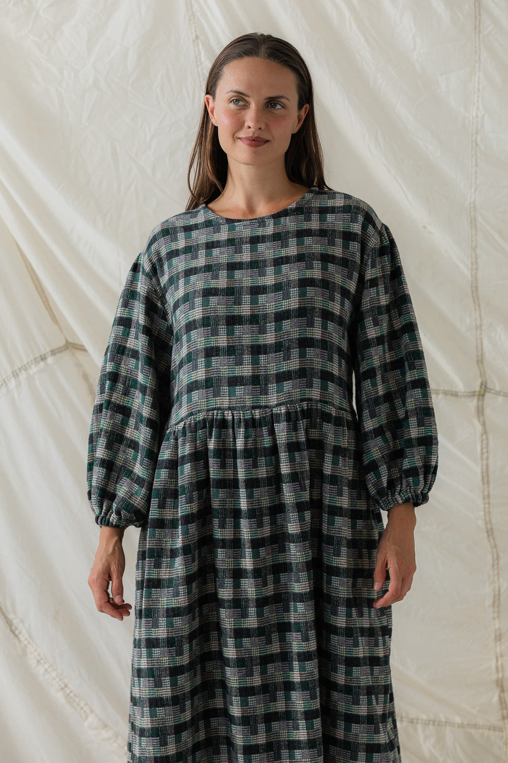 Rowena Dress in Juniper Plaid