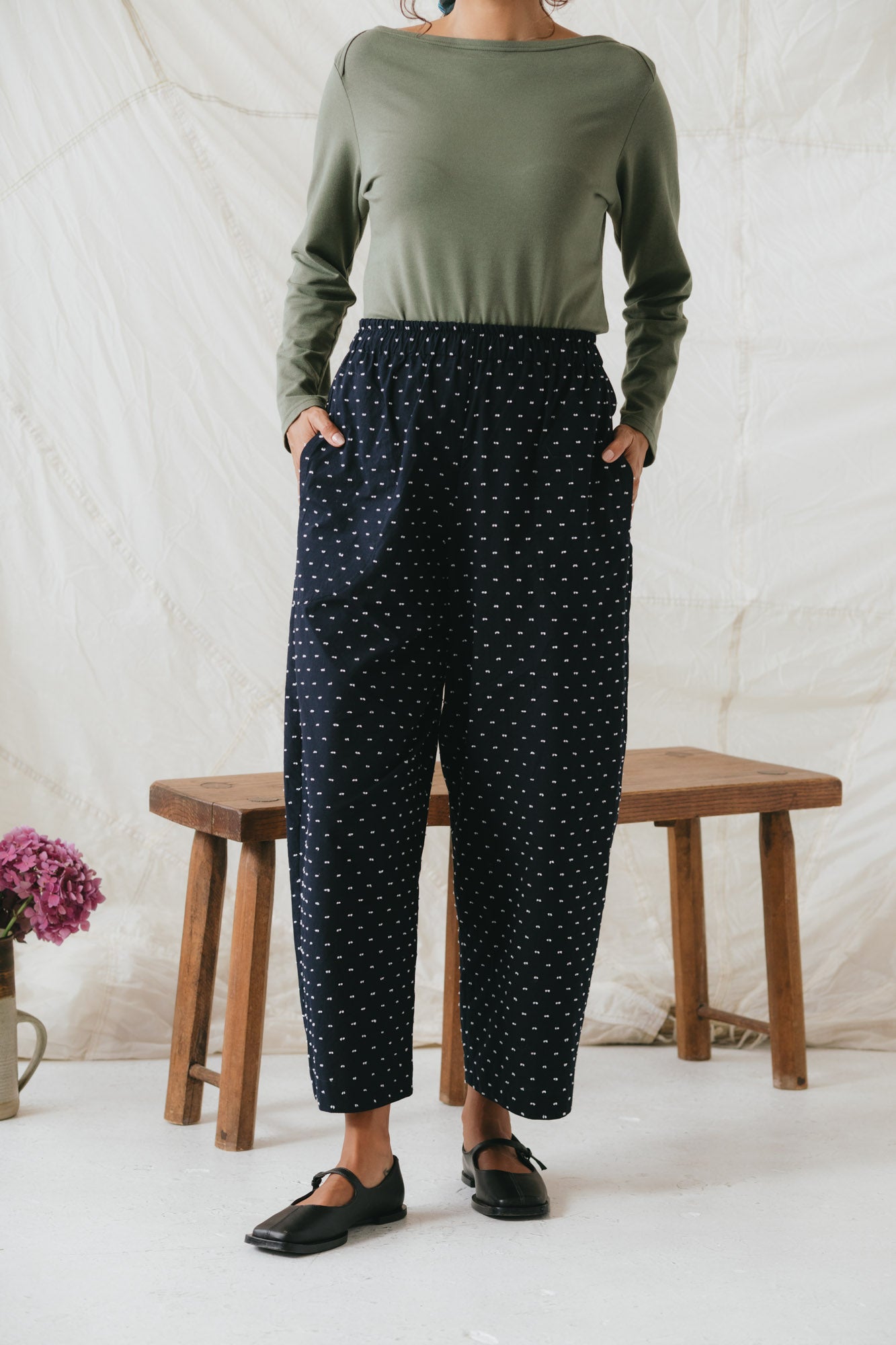 Nuria Barrel Pant in Polka Dot Dobby