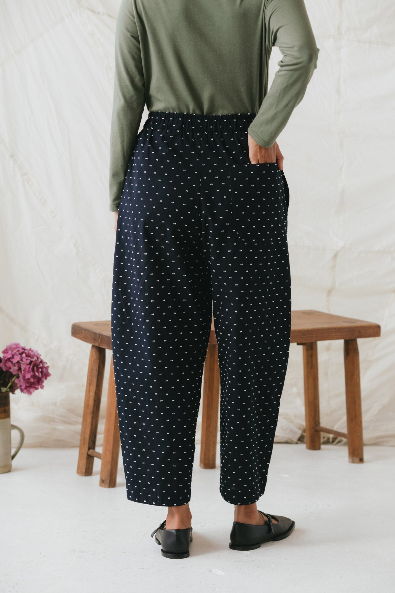 Nuria Barrel Pant in Polka Dot Dobby