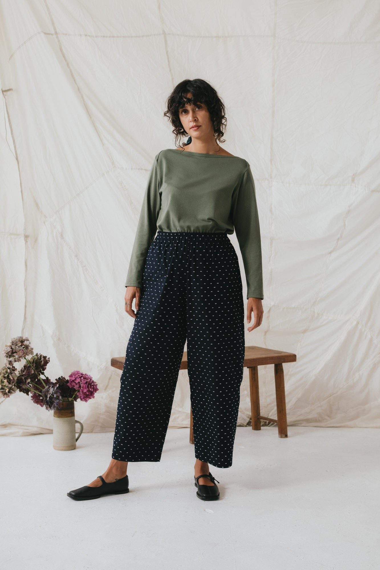 Nuria Barrel Pant in Polka Dot Dobby