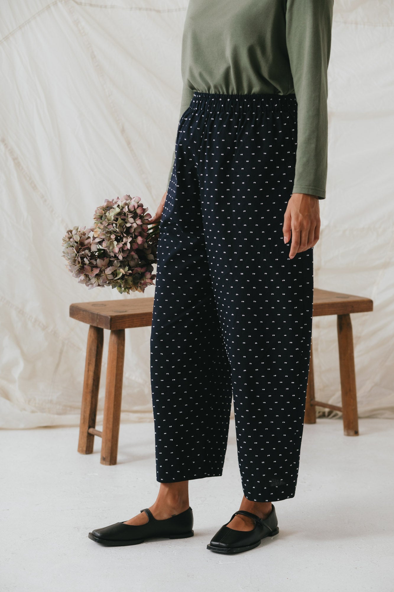 Nuria Barrel Pant in Polka Dot Dobby