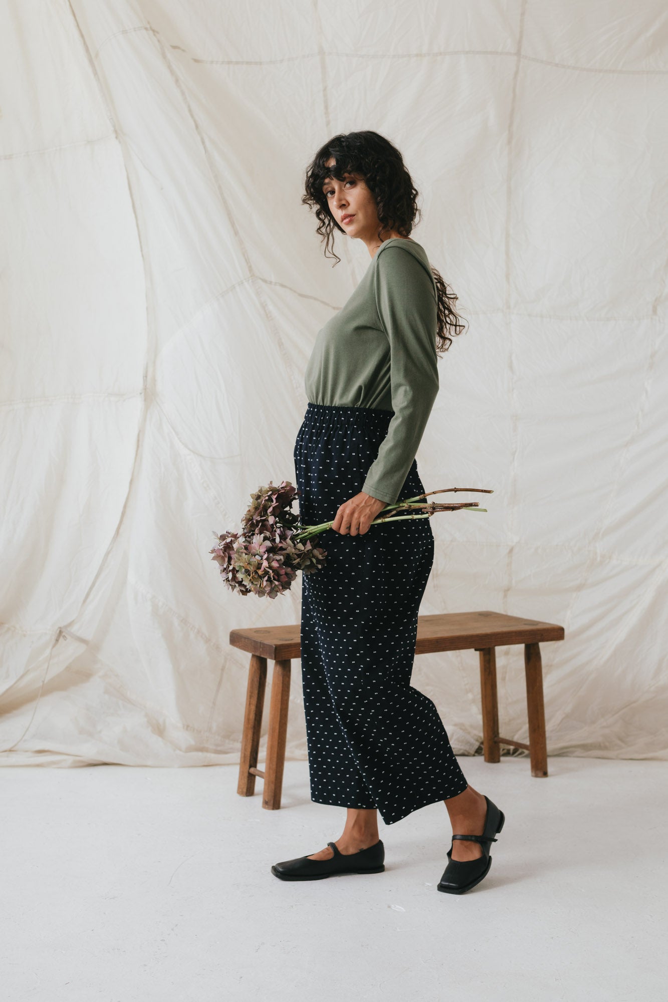 Nuria Barrel Pant in Polka Dot Dobby