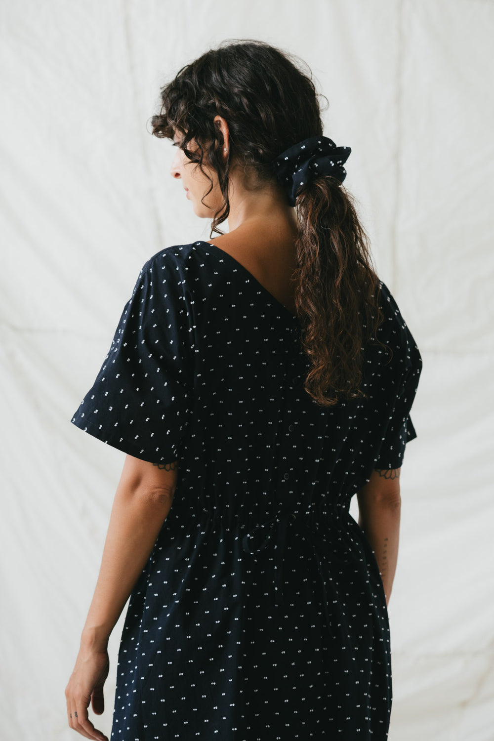 Ruffle Scrunchie in Polka Dot Dobby