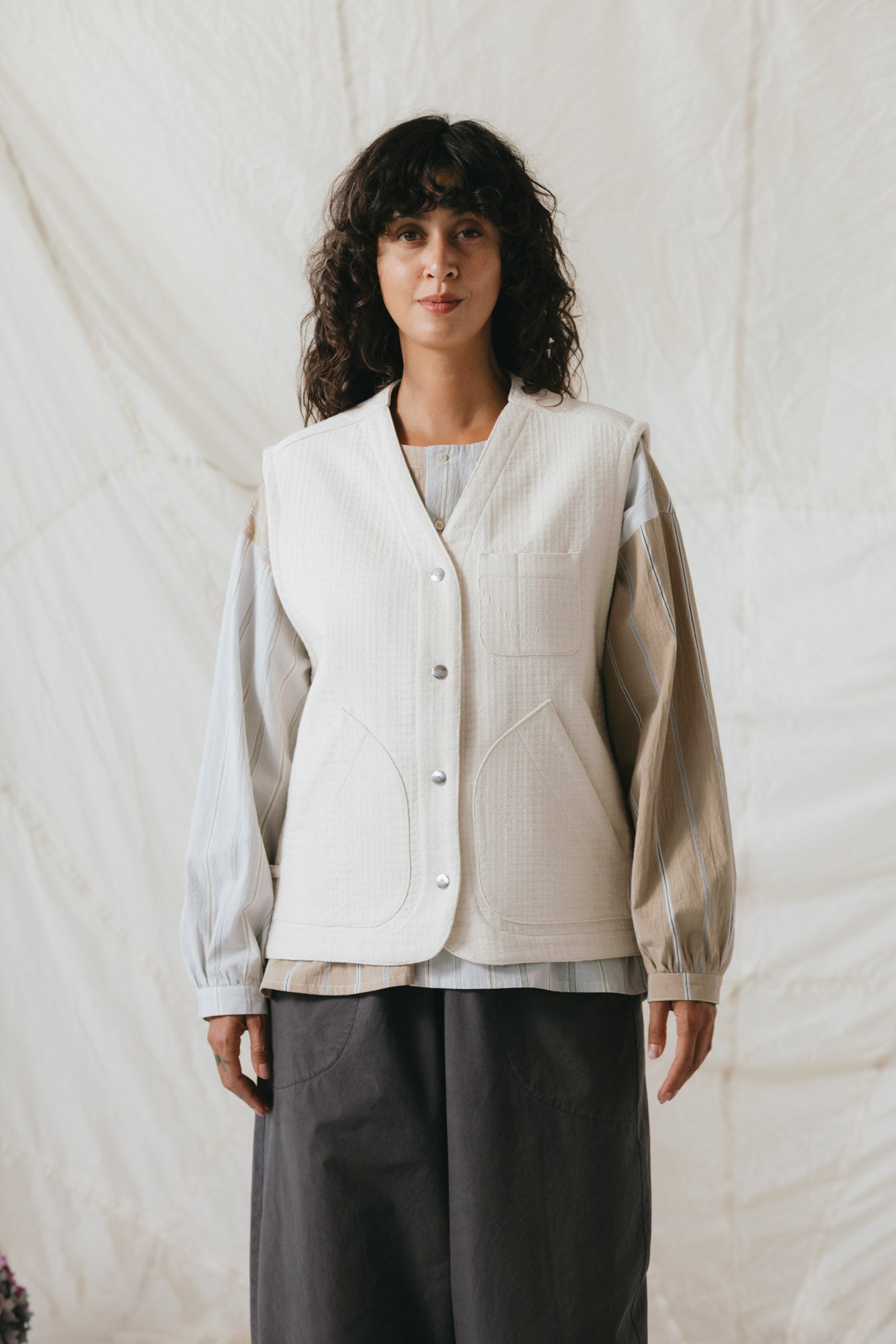Studio Vest in Natural Sashiko