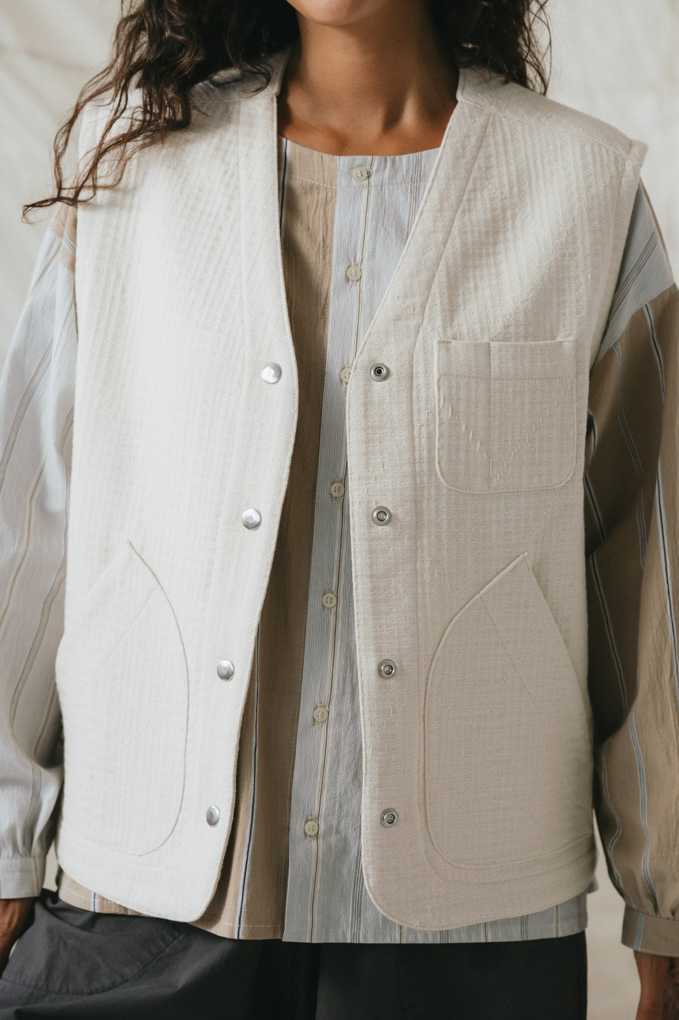 Studio Vest in Natural Sashiko
