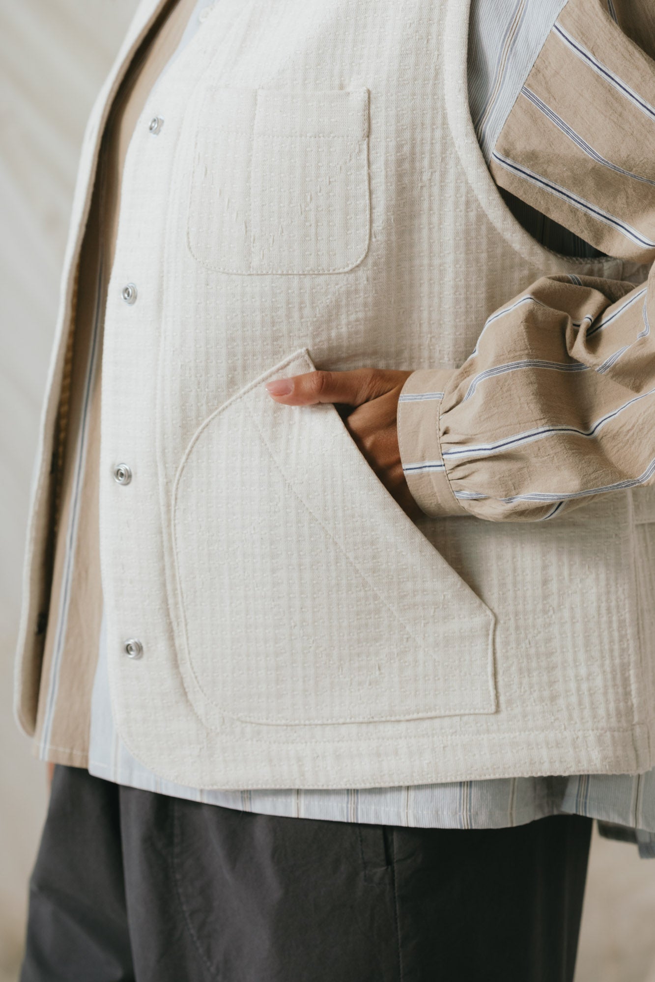 Studio Vest in Natural Sashiko
