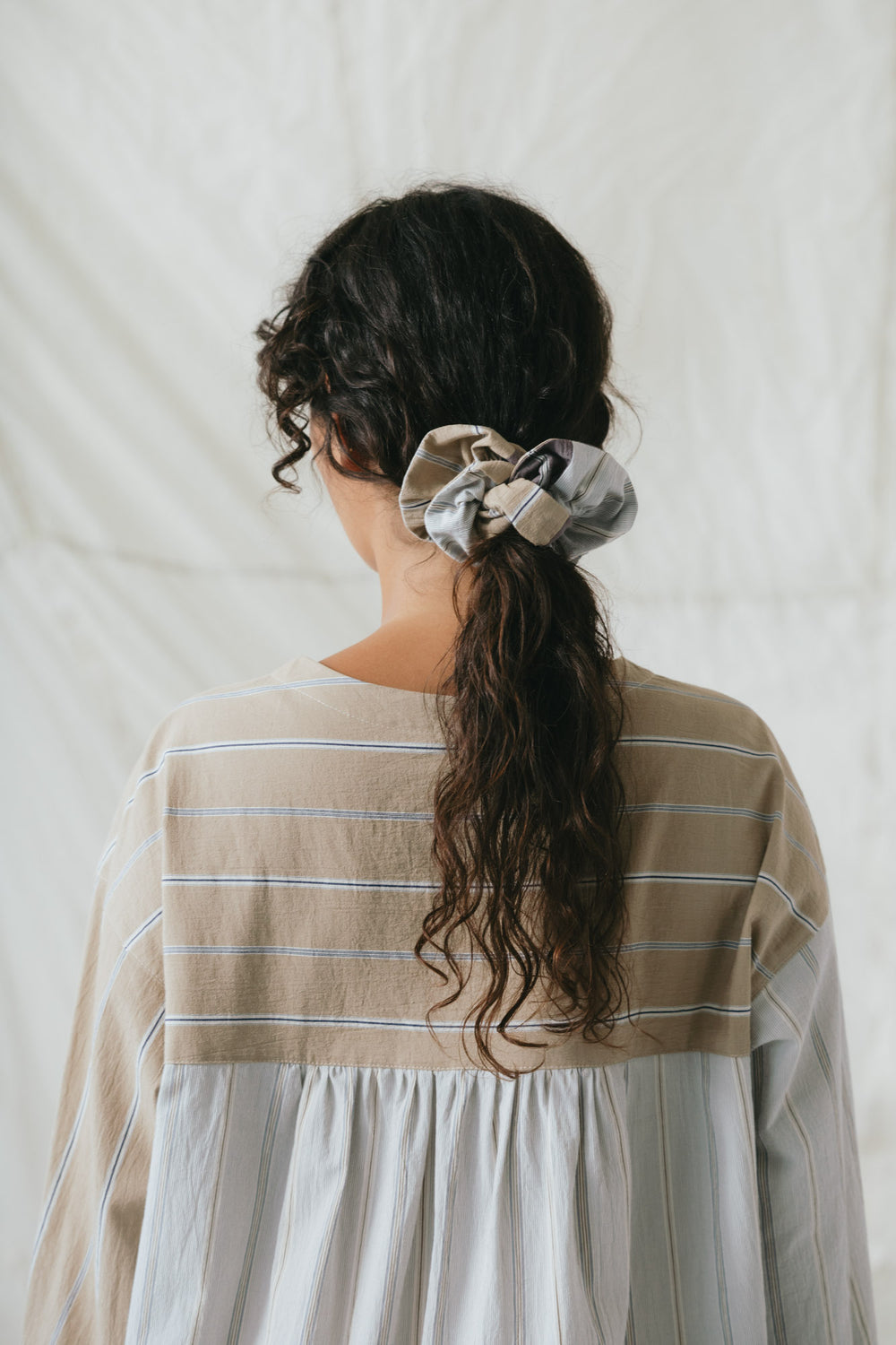 Ruffle Scrunchie in Oxford Stripe Patchwork
