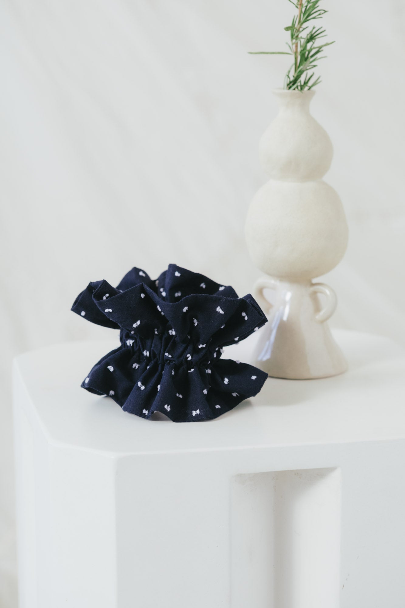 Ruffle Scrunchie in Polka Dot Dobby